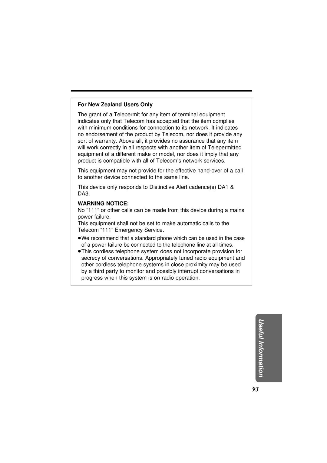 Panasonic KX-TC1871NZB, KX-TC1871ALB operating instructions For New Zealand Users Only 