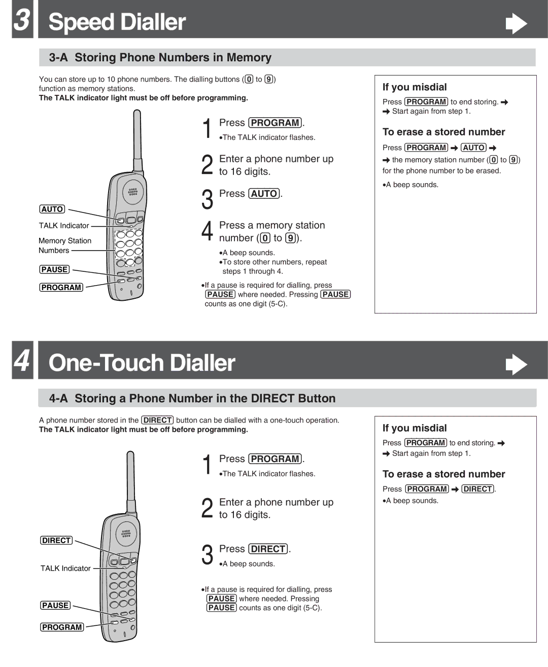 Panasonic KX-TC2000ALF, KX-TC2000ALB, KX-TC2000ALS Speed Dialler, One-Touch Dialler, Storing Phone Numbers in Memory 