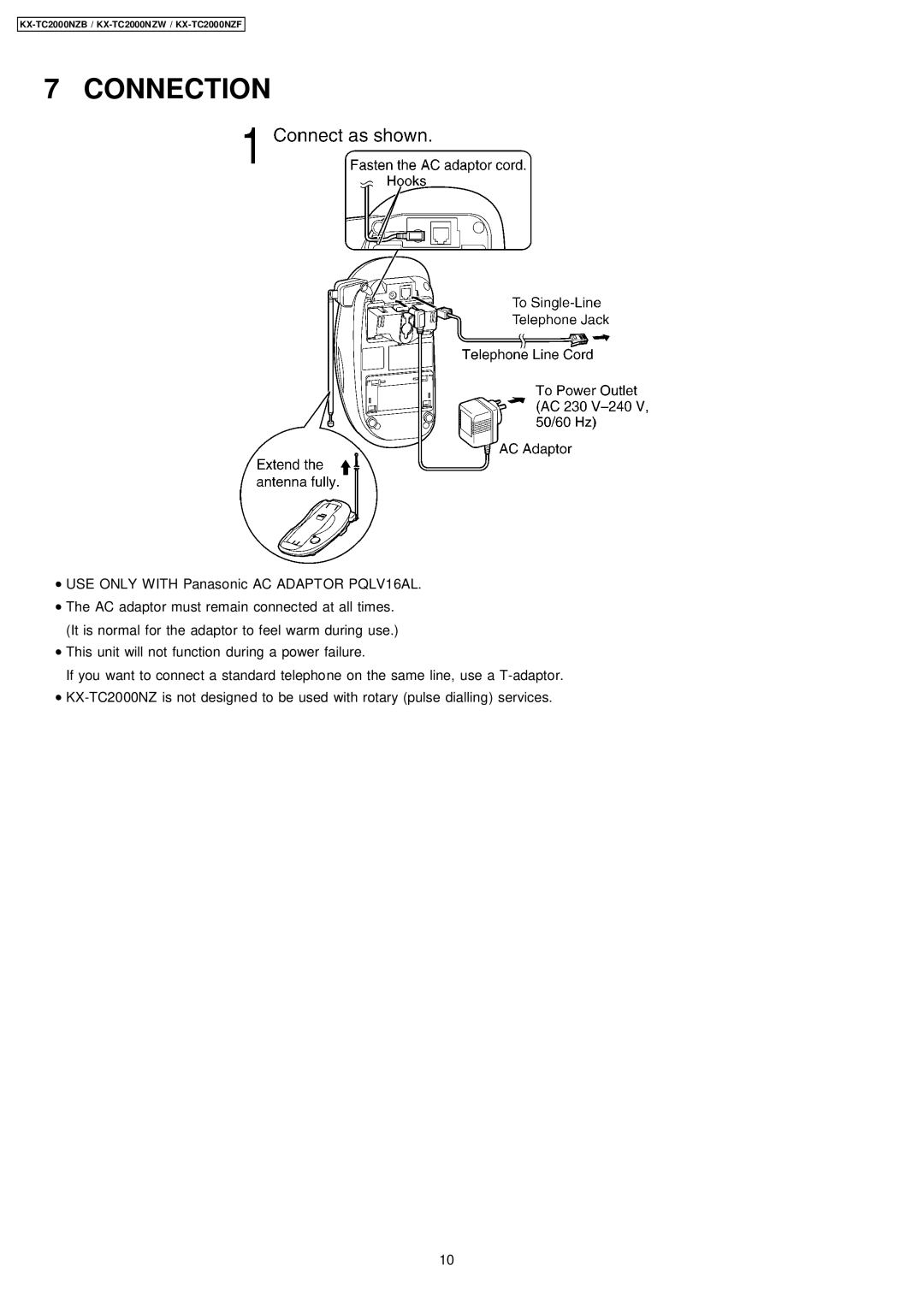 Panasonic KX-TC2000NZW, KX-TC2000NZB, KX-TC2000NZF manual Connection 