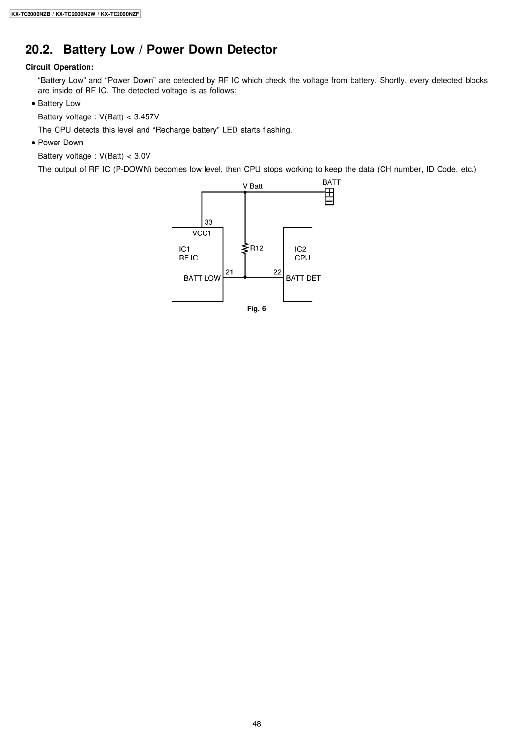 Panasonic KX-TC2000NZB, KX-TC2000NZW, KX-TC2000NZF manual Battery Low / Power Down Detector 