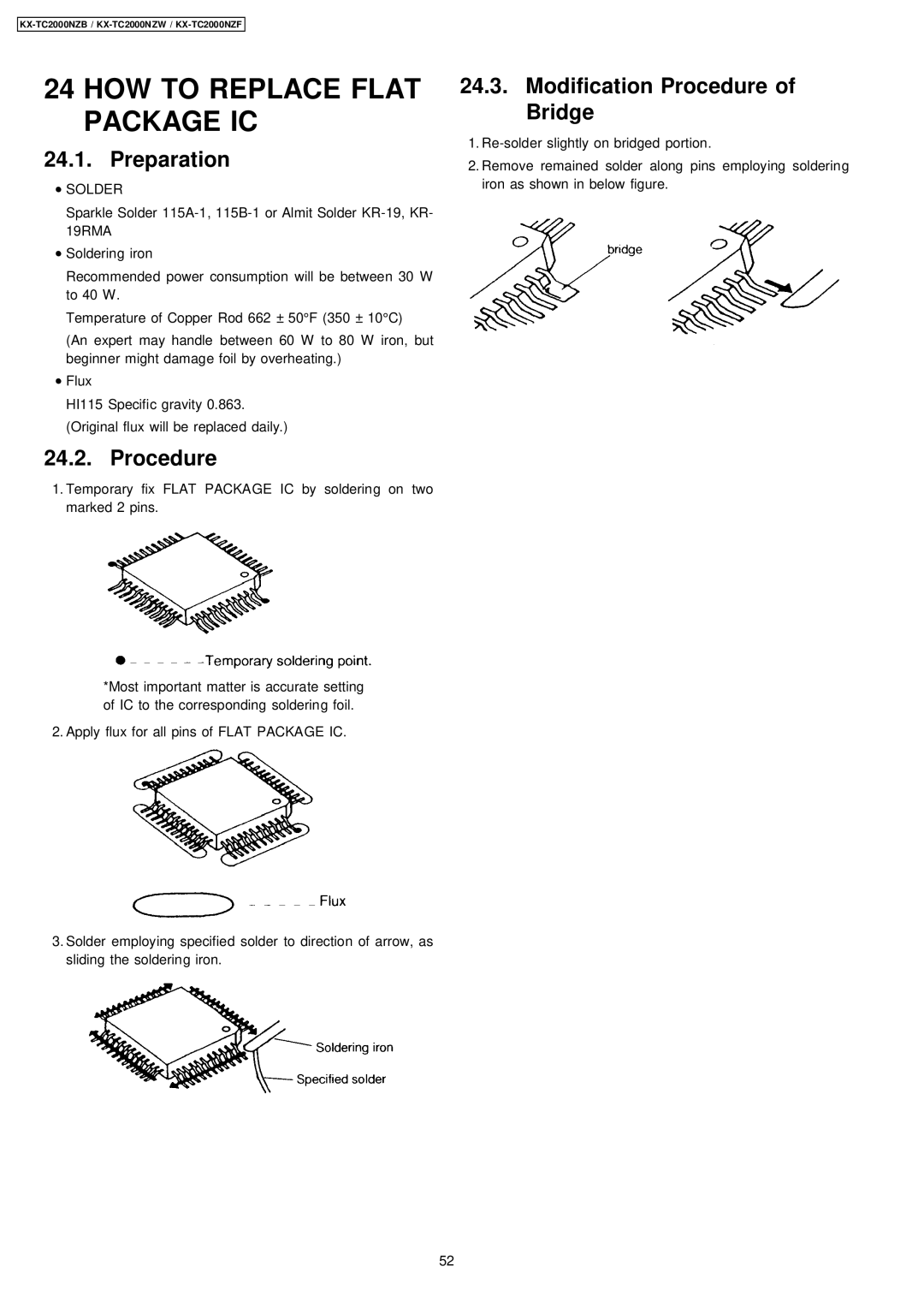 Panasonic KX-TC2000NZW, KX-TC2000NZB HOW to Replace Flat Package IC, Preparation, Modification Procedure of Bridge 