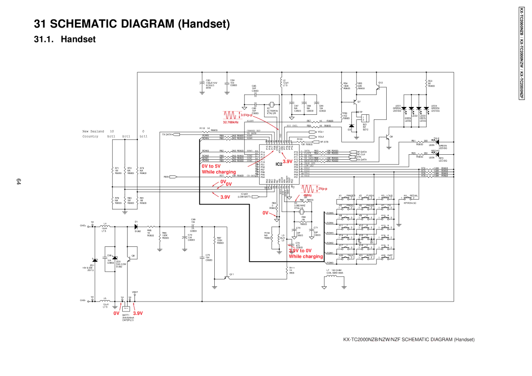 Panasonic KX-TC2000NZW, KX-TC2000NZB, KX-TC2000NZF manual Schematic Diagram Handset 