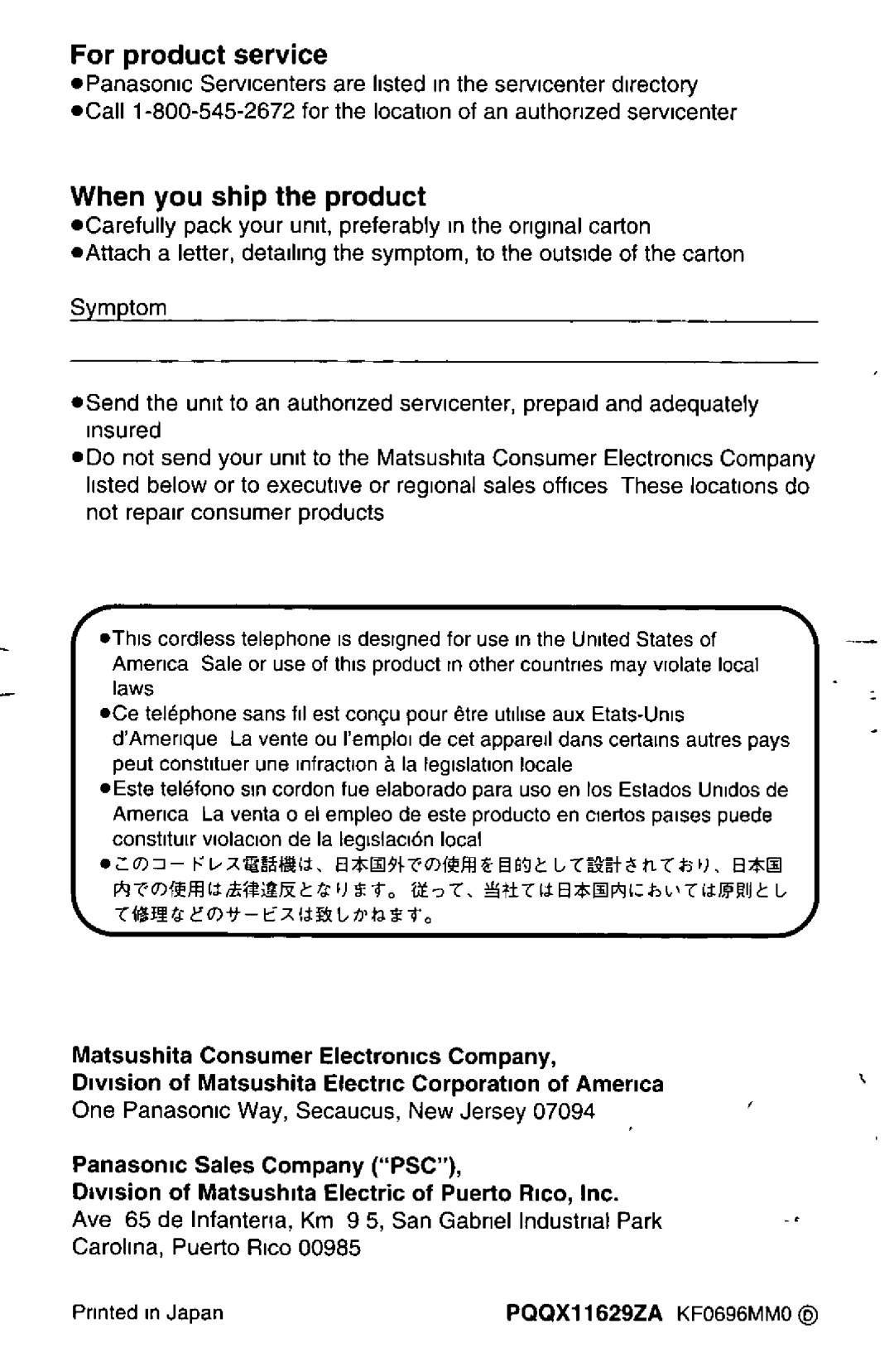 Panasonic KX-TC280-B manual 