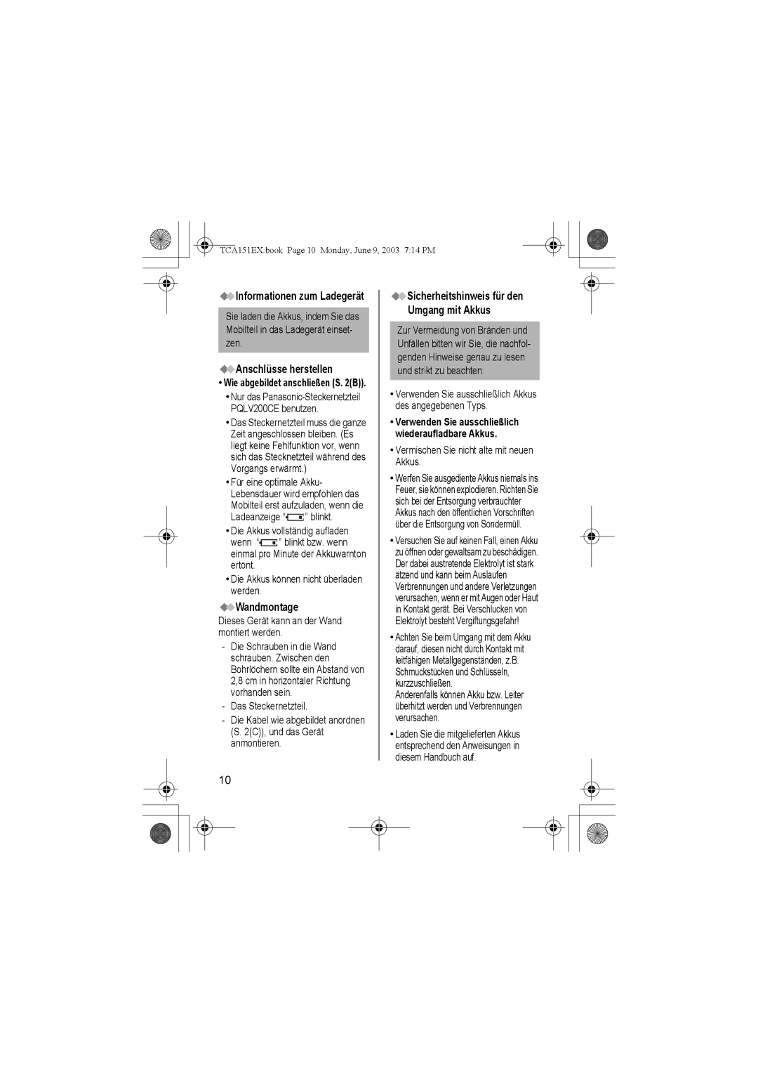 Panasonic KX-TCA151EX Anschlüsse herstellen, Wandmontage, Dieses Gerät kann an der Wand montiert werden 