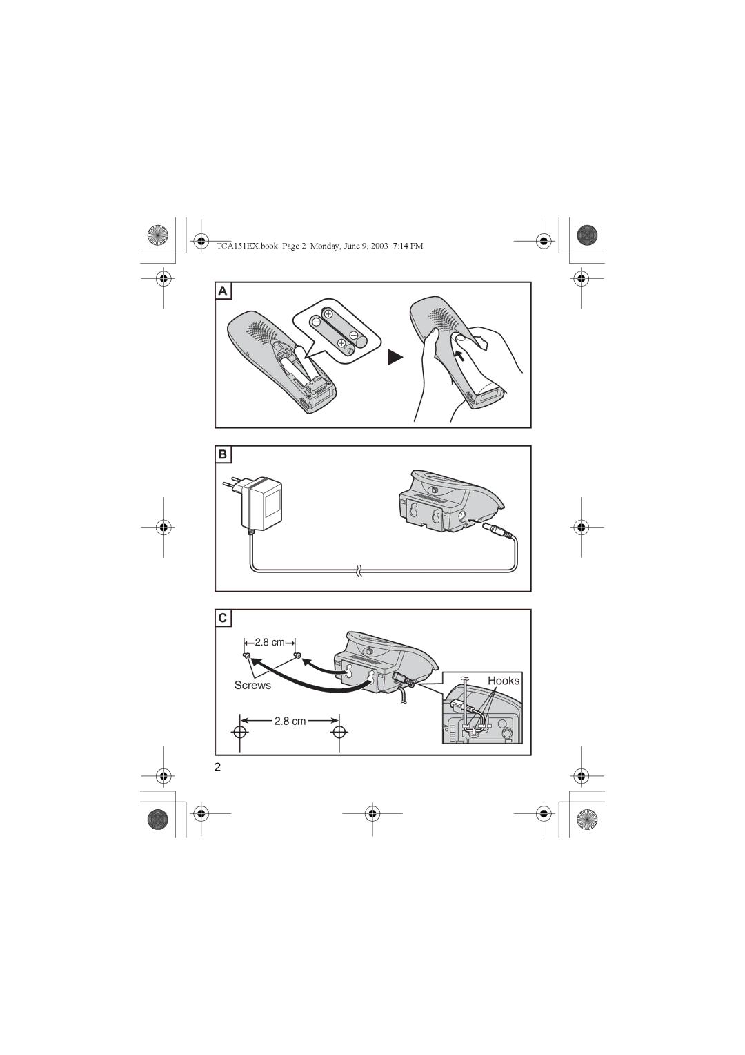 Panasonic KX-TCA151EX operating instructions Screws Hooks 