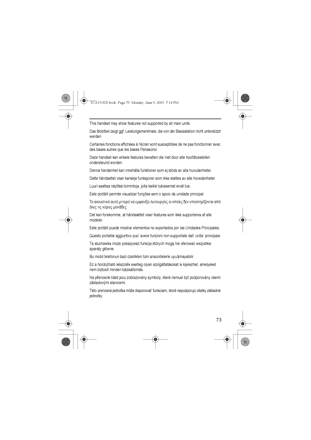 Panasonic KX-TCA151EX operating instructions TCA151EX.book Page 73 Monday, June 9, 2003 714 PM 