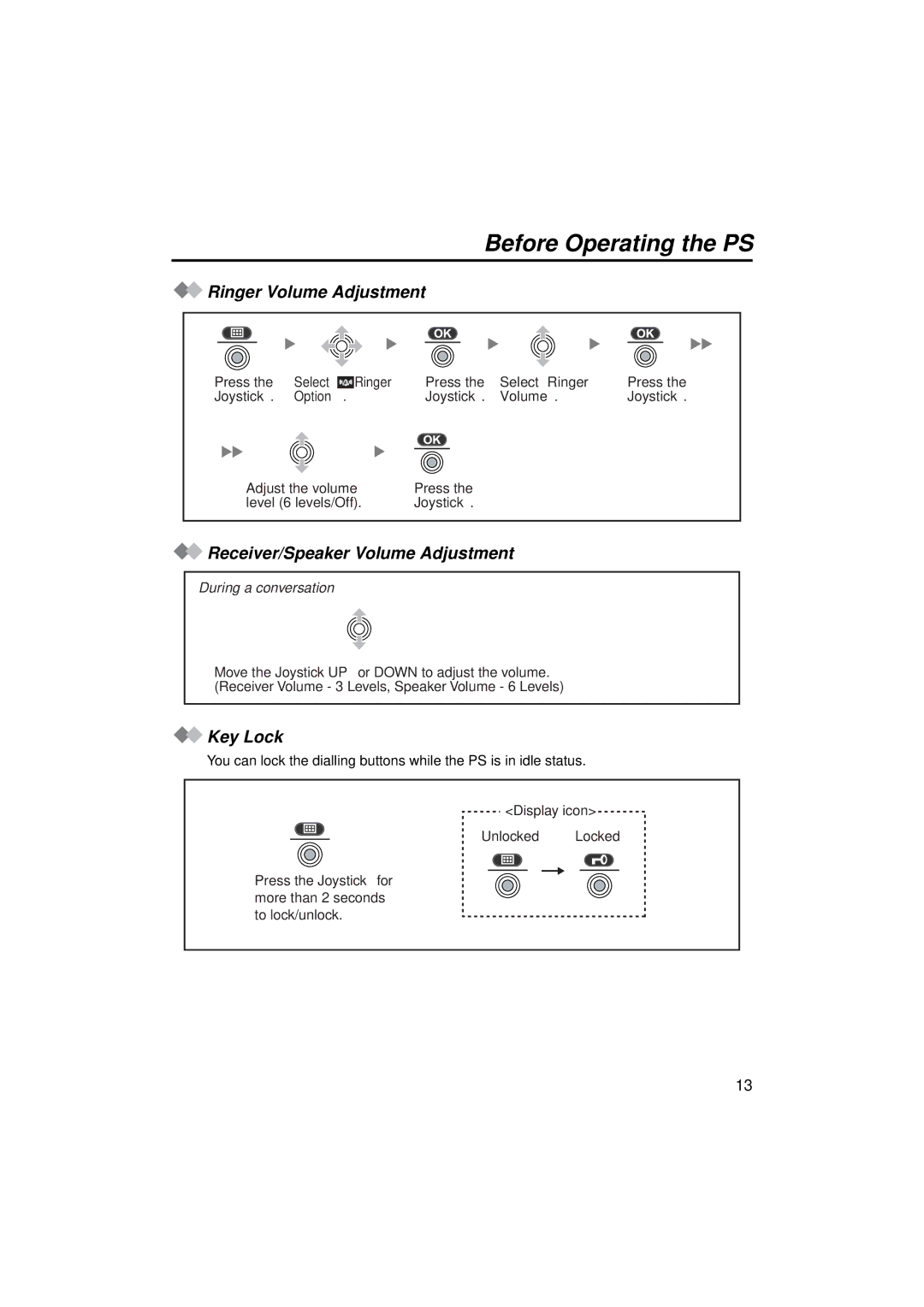 Panasonic KX-TCA155 operating instructions Ringer Volume Adjustment, Receiver/Speaker Volume Adjustment, Key Lock 