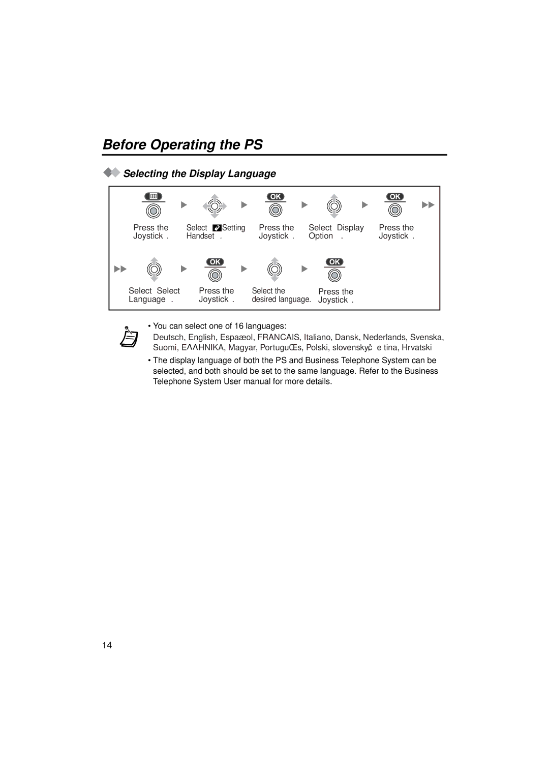 Panasonic KX-TCA155 operating instructions Selecting the Display Language, You can select one of 16 languages 