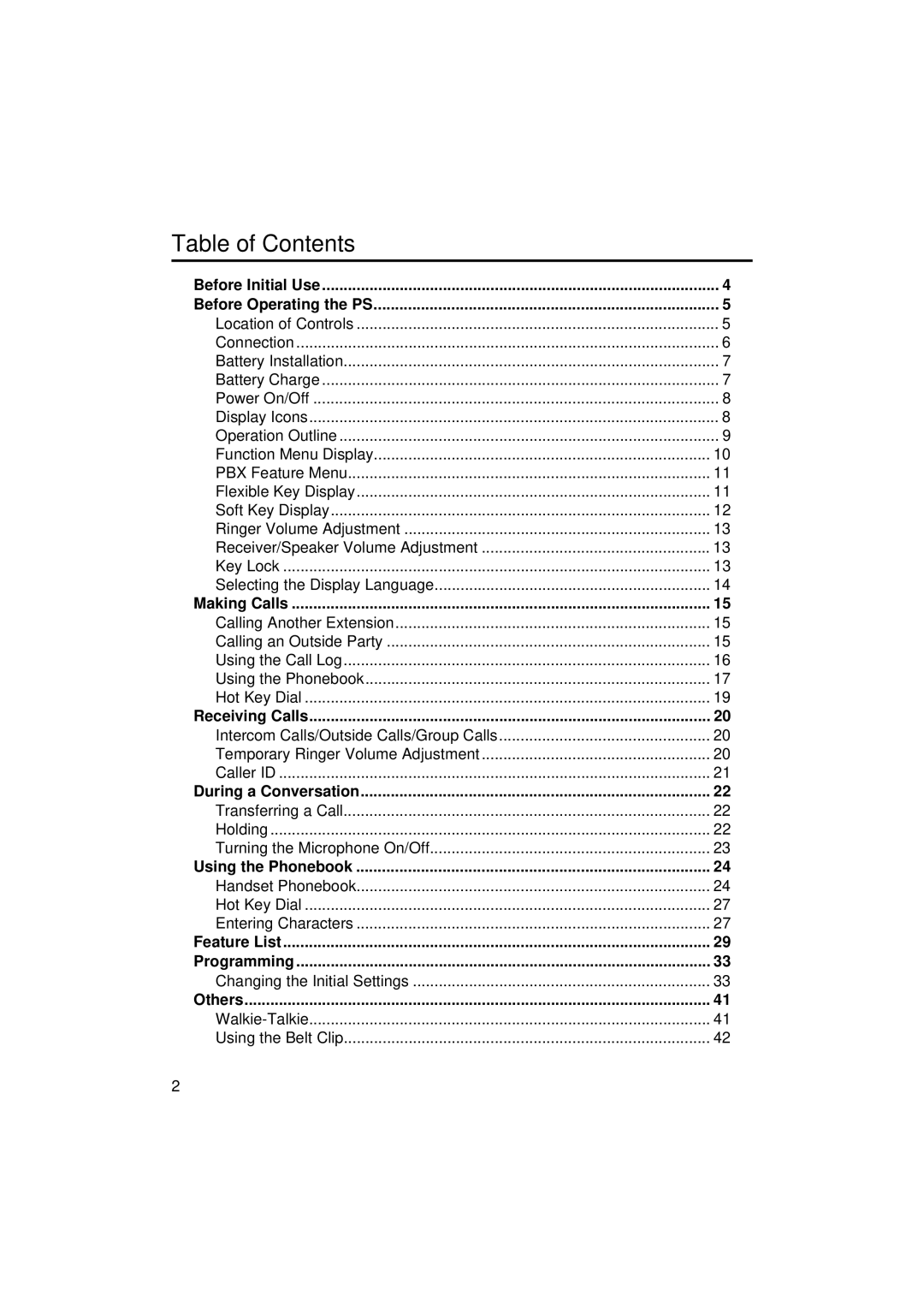 Panasonic KX-TCA155 operating instructions Table of Contents 