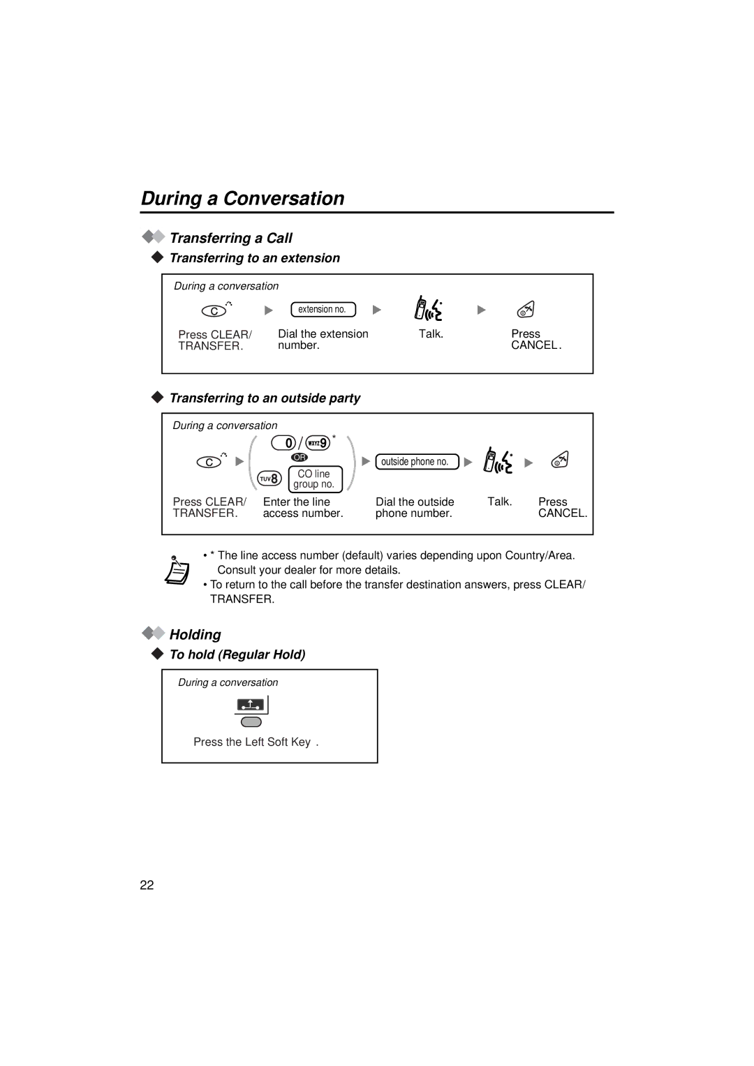 Panasonic KX-TCA155 operating instructions During a Conversation, Transferring a Call, Holding 