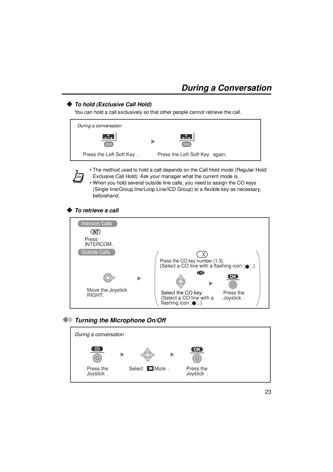 Panasonic KX-TCA155 operating instructions Turning the Microphone On/Off, To hold Exclusive Call Hold, To retrieve a call 