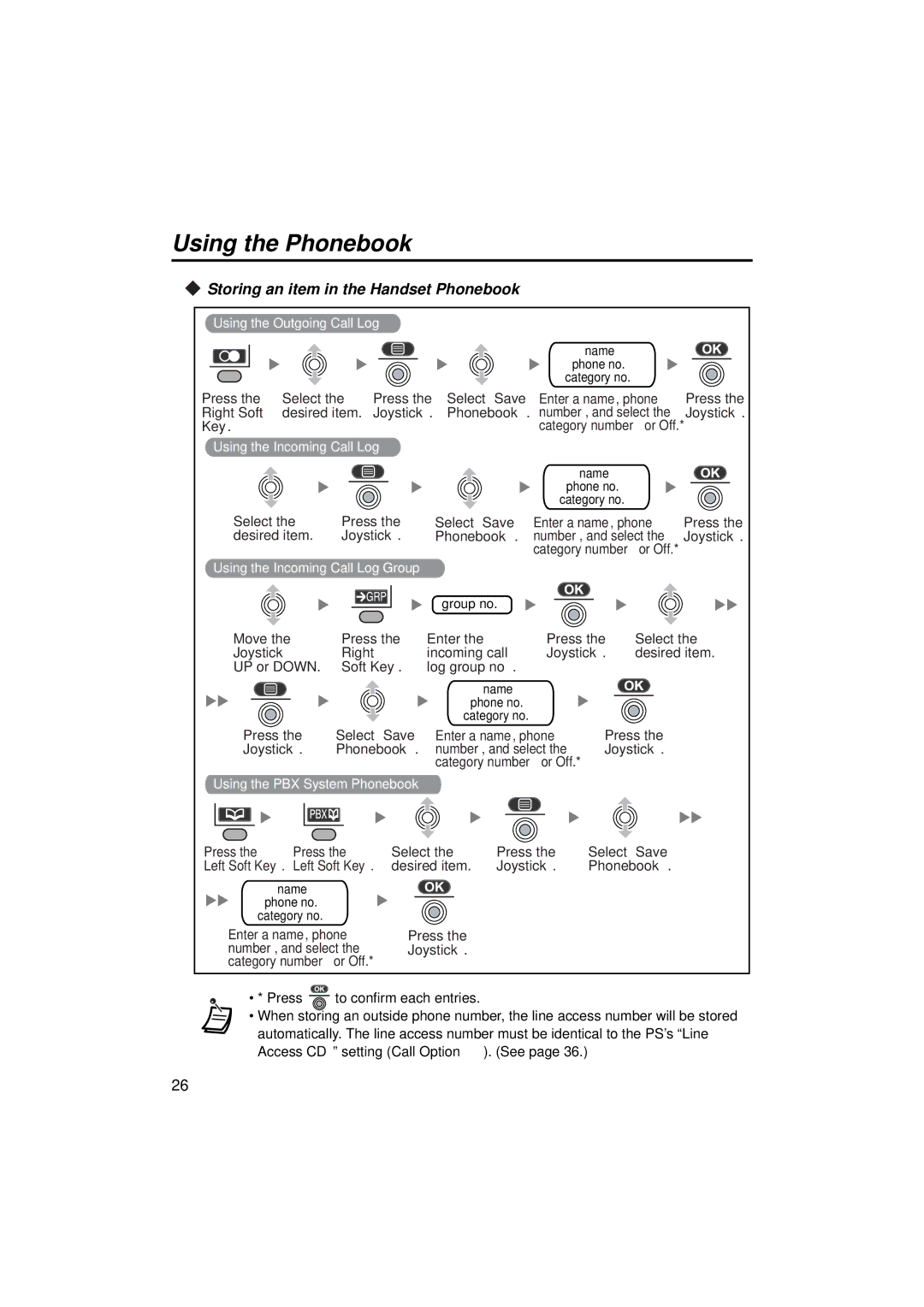 Panasonic KX-TCA155 operating instructions Storing an item in the Handset Phonebook 