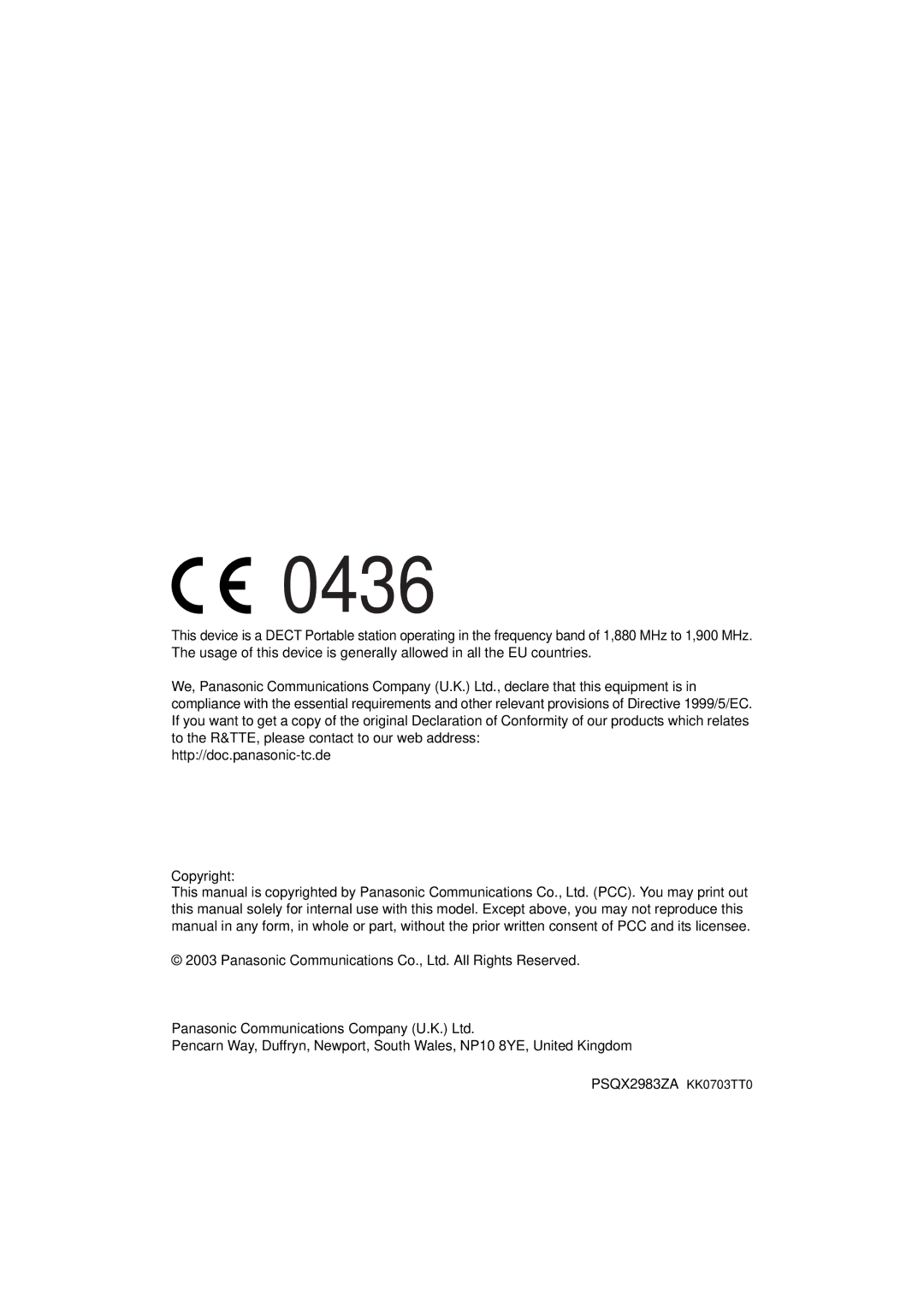 Panasonic KX-TCA155 operating instructions 0436 