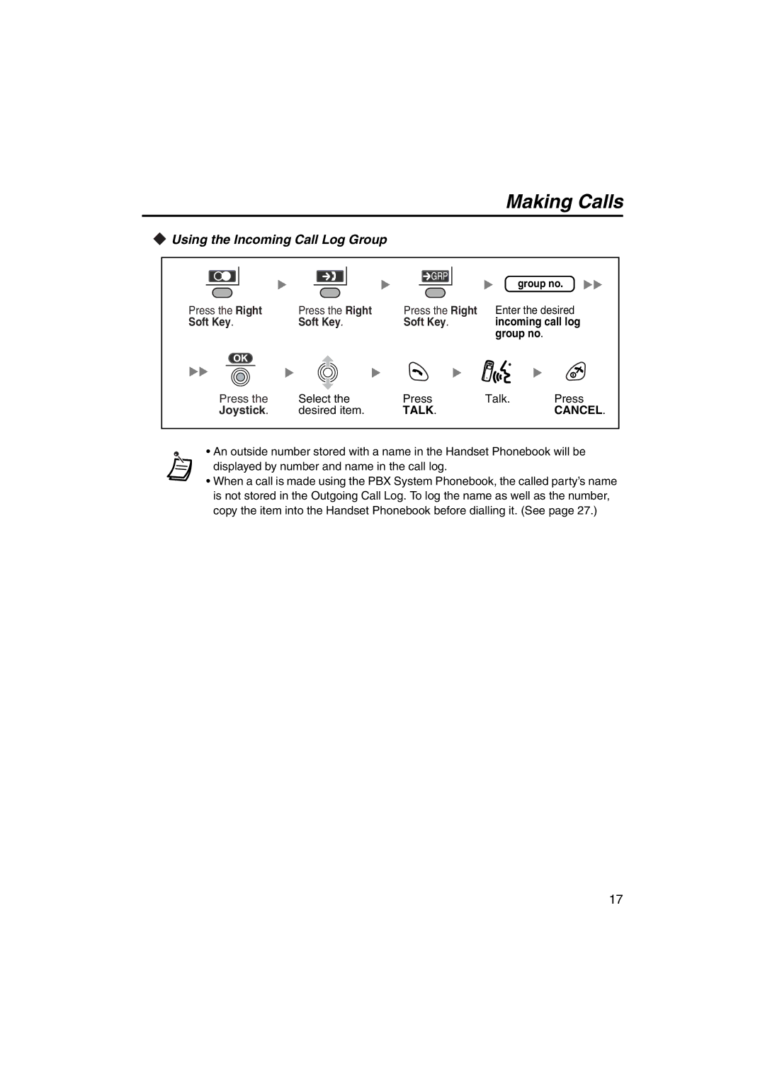 Panasonic KX-TCA255 operating instructions Using the Incoming Call Log Group, Soft Key, Group no 