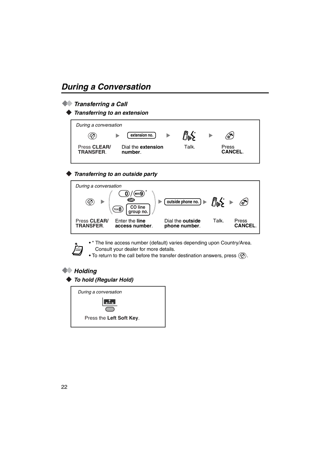 Panasonic KX-TCA255 operating instructions During a Conversation, Transferring a Call, Holding 