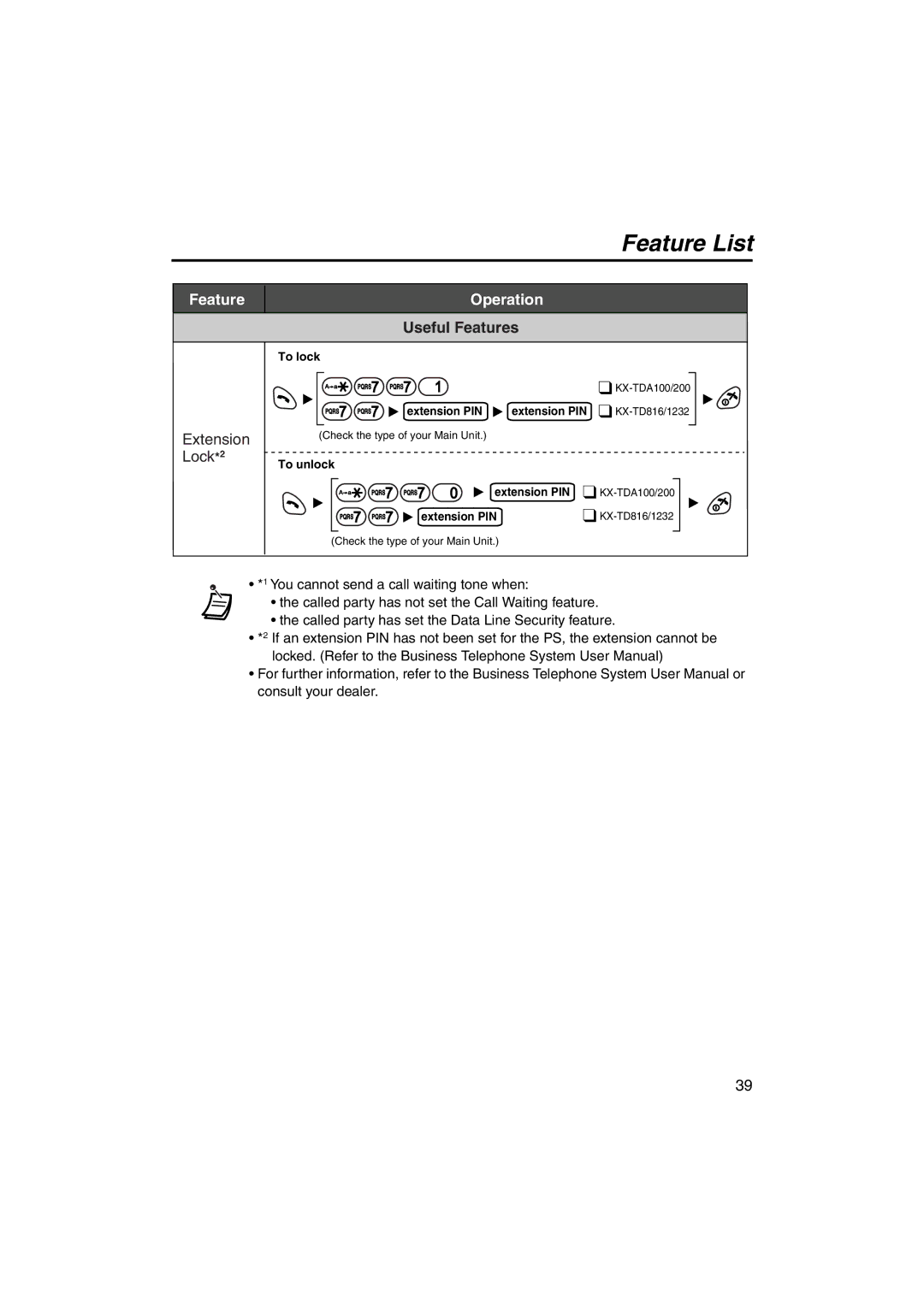 Panasonic KX-TCA255 operating instructions Lock*2 