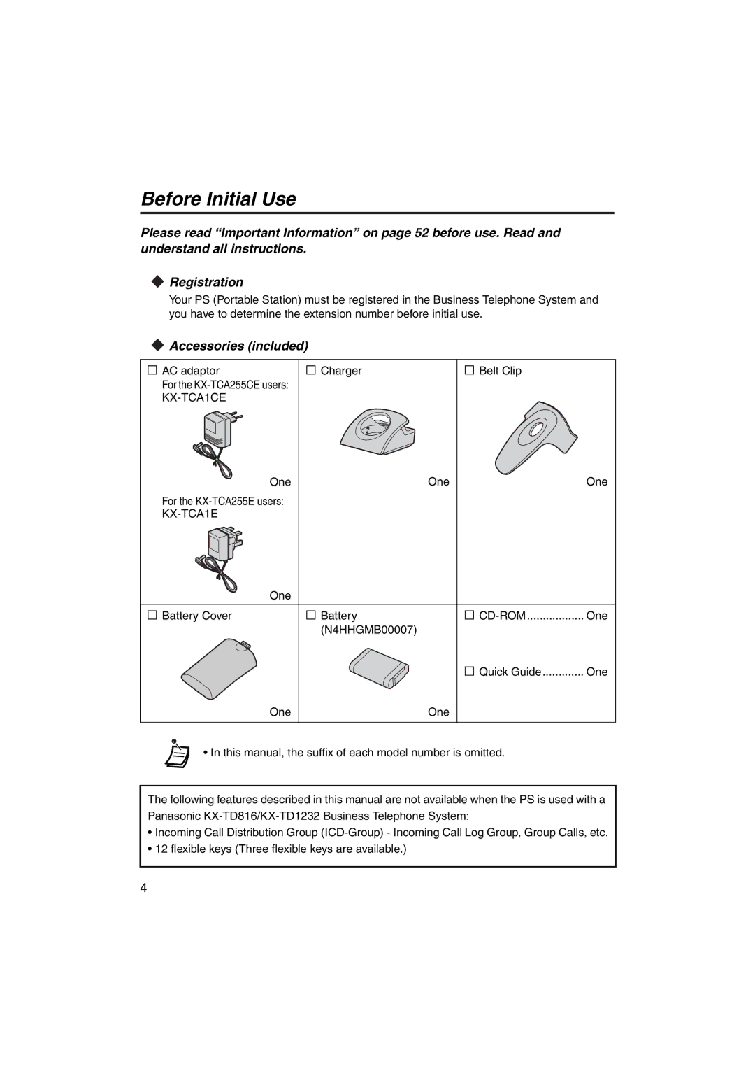 Panasonic KX-TCA255 operating instructions Before Initial Use, Accessories included 