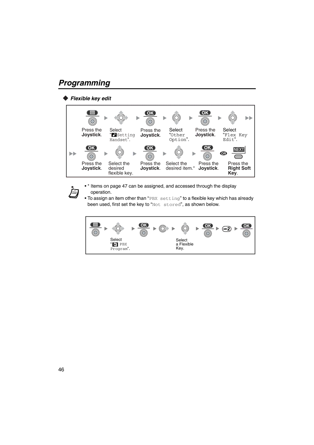 Panasonic KX-TCA255 operating instructions Flexible key edit, Joystick Right Soft 