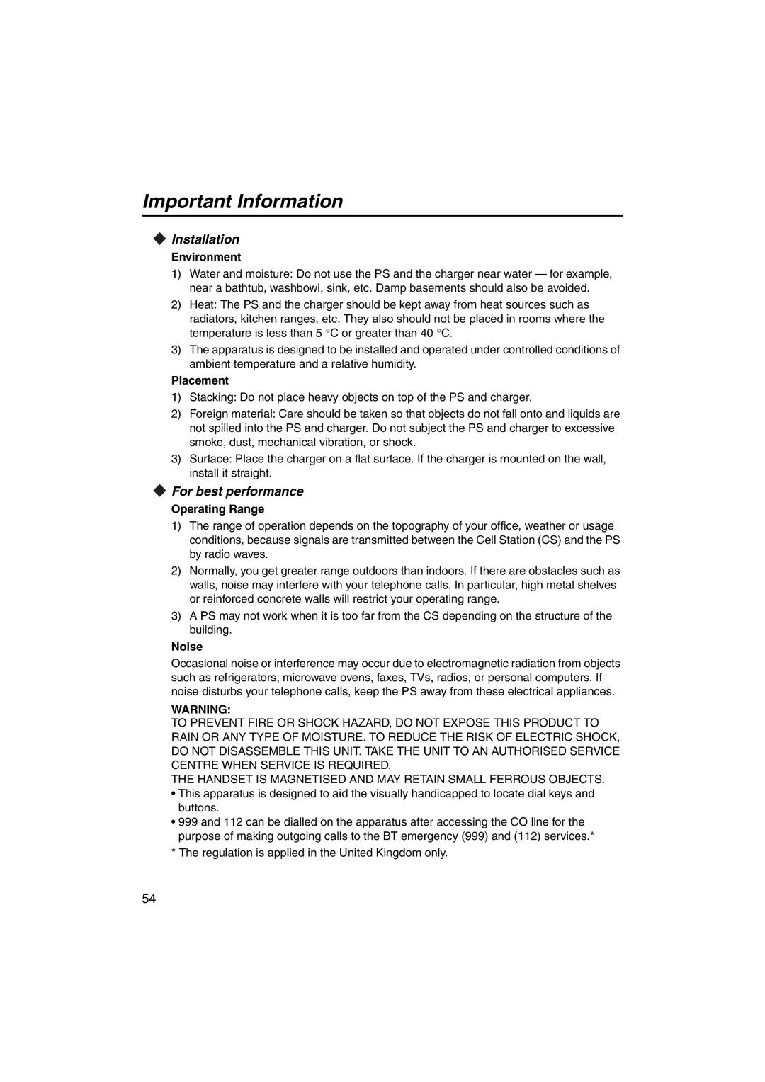 Panasonic KX-TCA255 operating instructions Installation, For best performance 