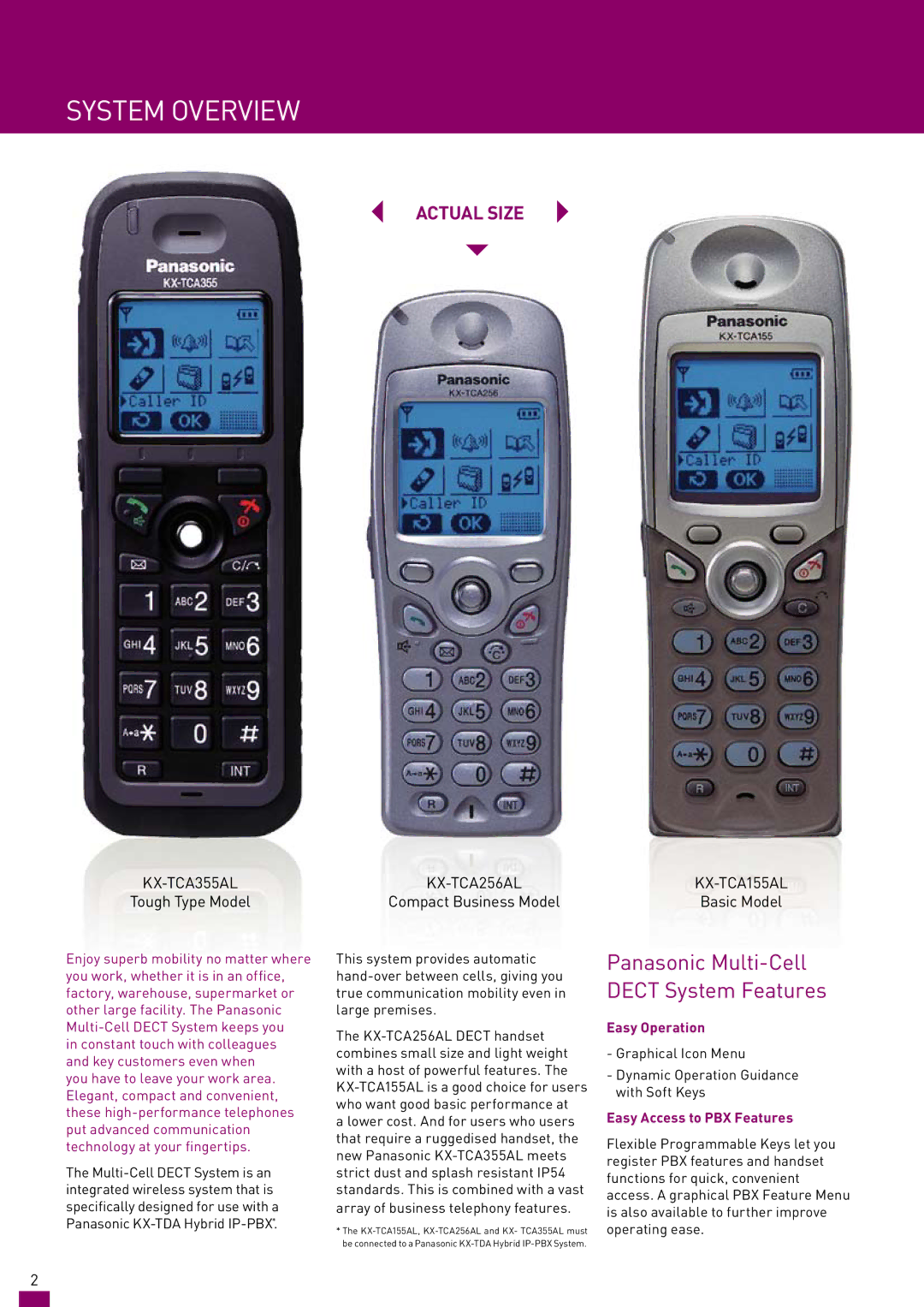 Panasonic KX-TCA155AL, KX-TCA355AL, KX-TCA256AL manual Easy Operation, Easy Access to PBX Features 