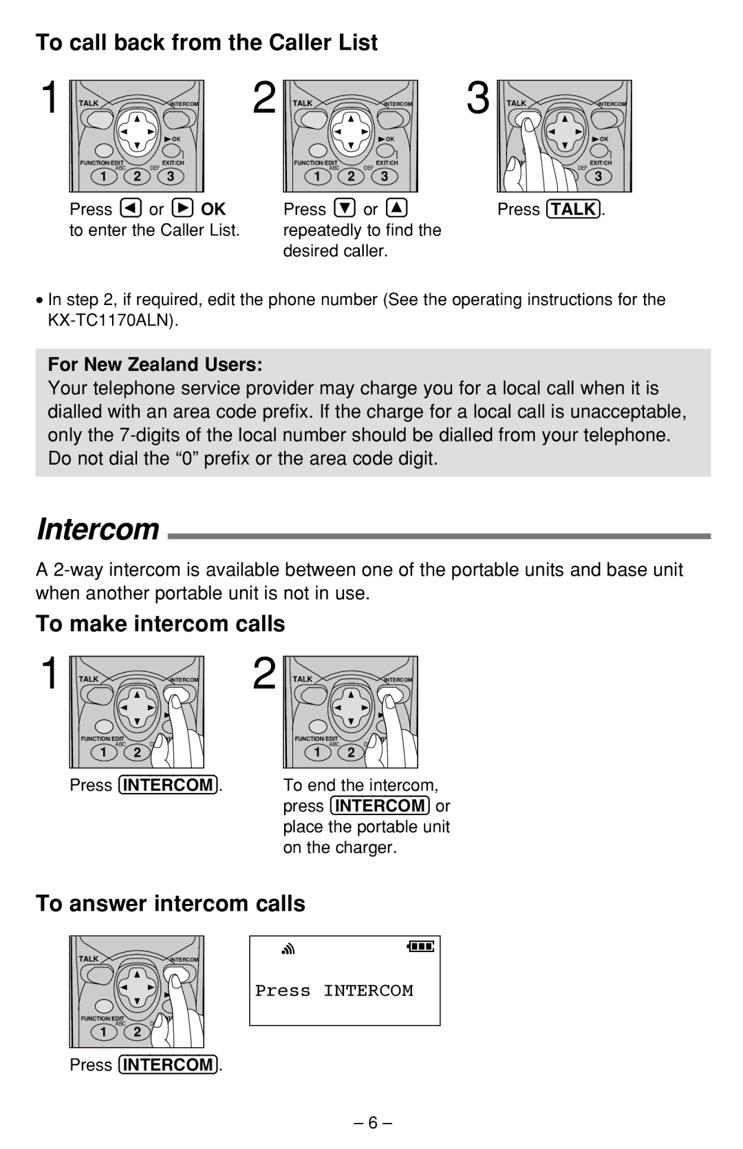 Panasonic KX-TCA391ALN Intercom, To call back from the Caller List, To make intercom calls, To answer intercom calls 