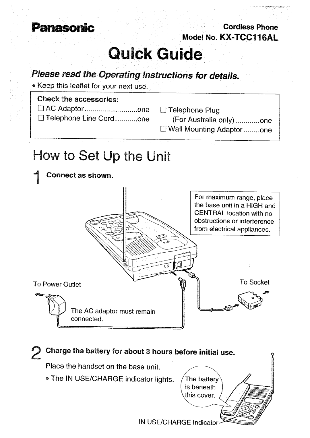 Panasonic KX-TCC116ALW manual 