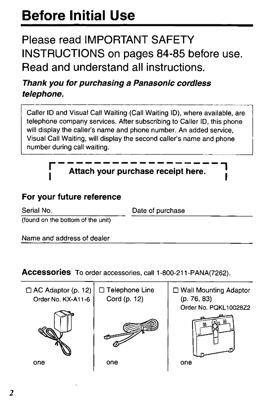 Panasonic KX-TCC425-B manual 