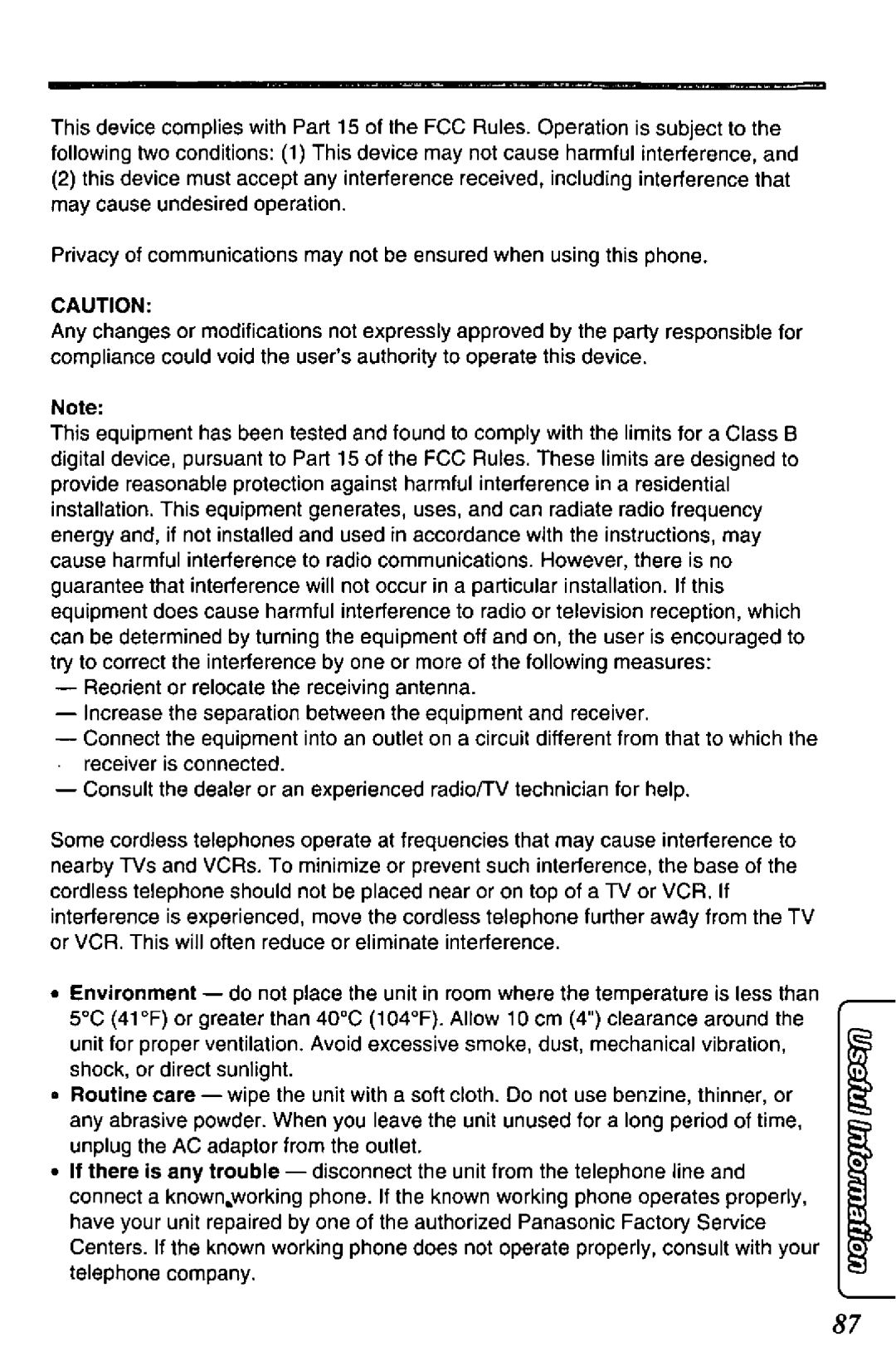 Panasonic KX-TCC425-B manual 