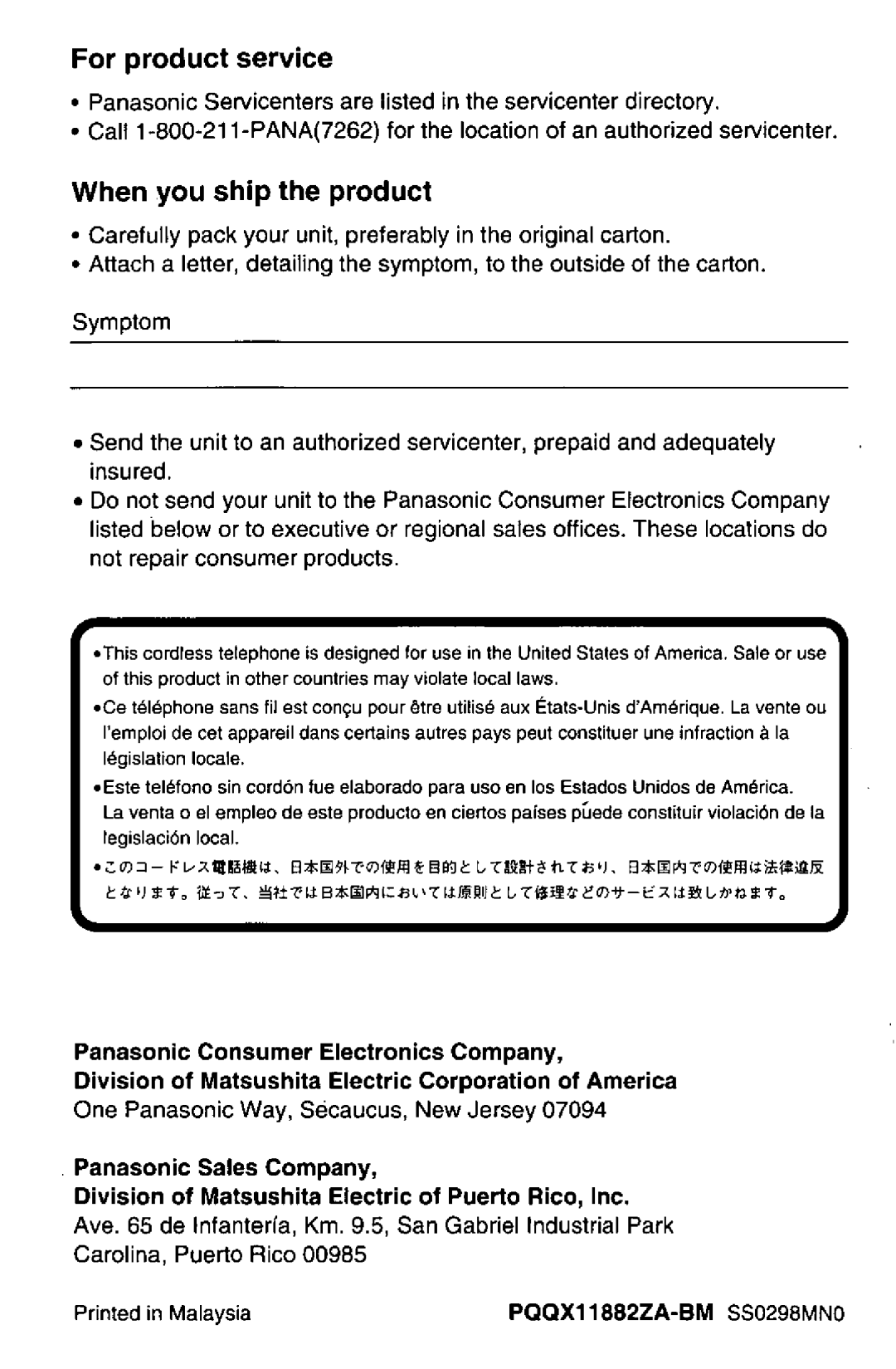 Panasonic KX-TCC425-B manual 