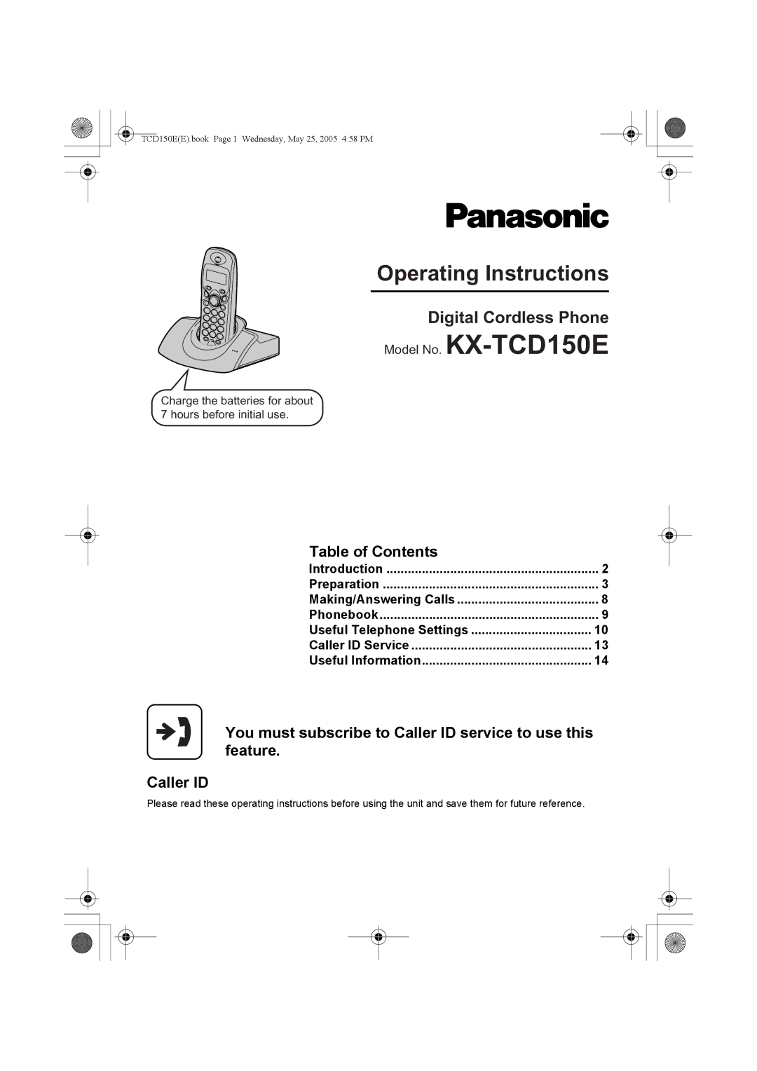 Panasonic KX-TCD150E operating instructions Operating Instructions 