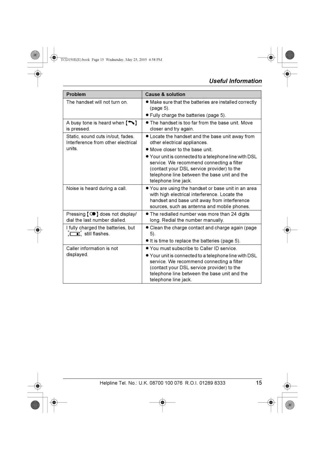 Panasonic KX-TCD150E operating instructions TCD150EE.book Page 15 Wednesday, May 25, 2005 458 PM 