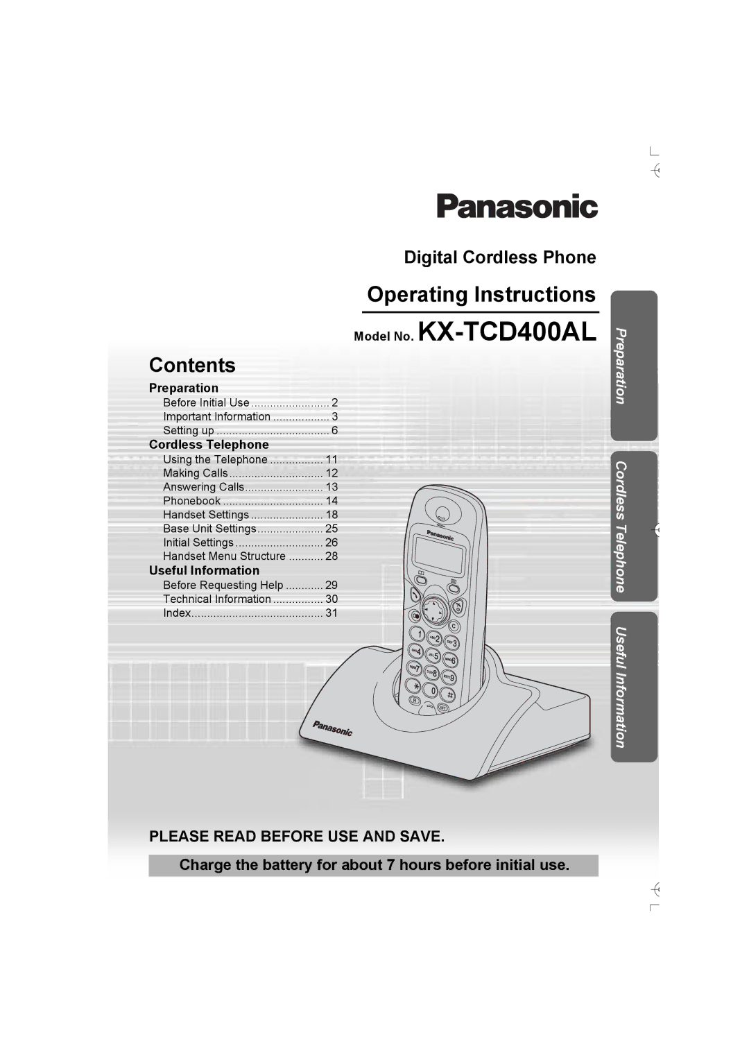 Panasonic operating instructions Model No. KX-TCD400AL, Contents 