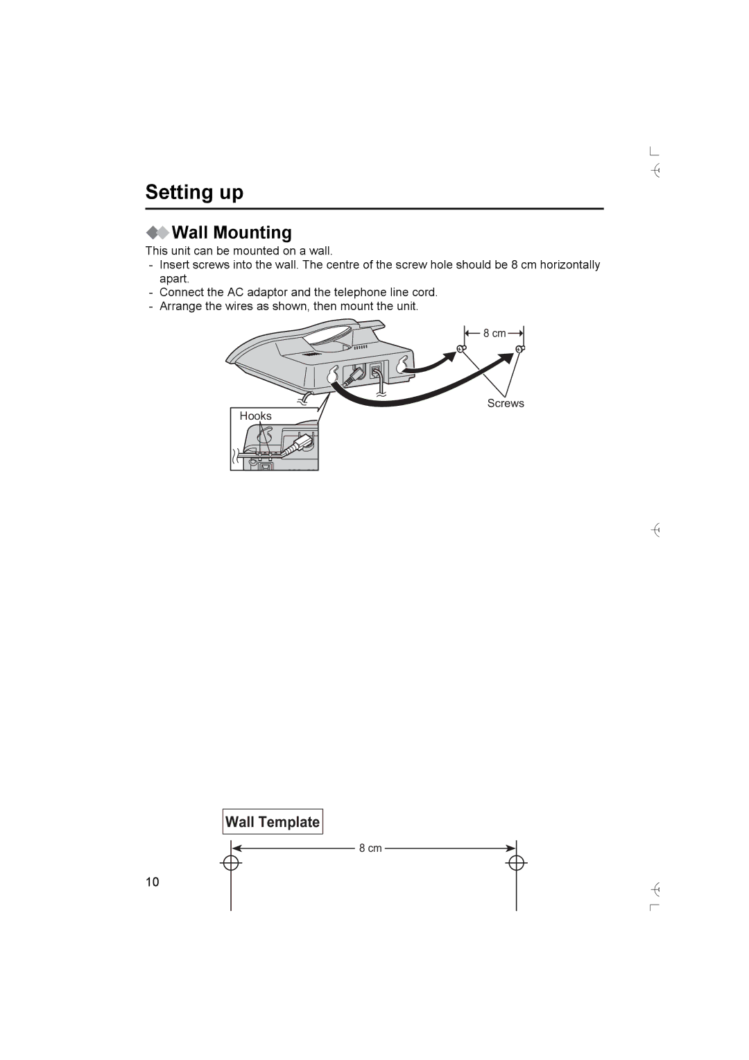 Panasonic KX-TCD400AL operating instructions Wall Mounting 