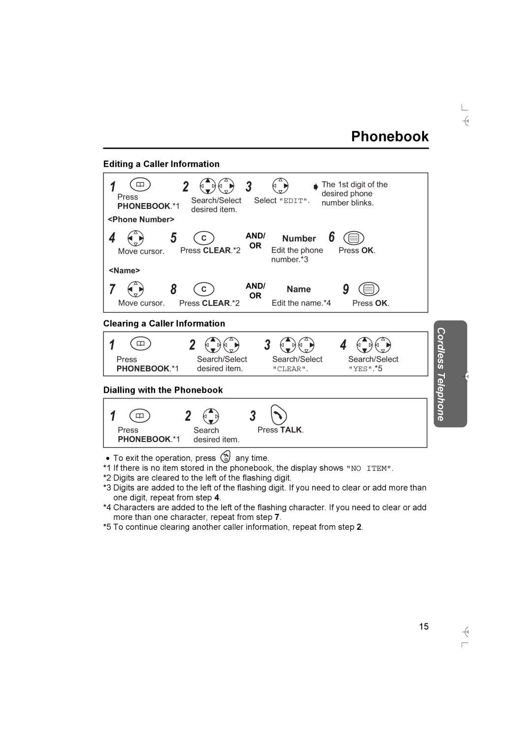 Panasonic KX-TCD400AL Editing a Caller Information, Number, Clearing a Caller Information, Dialling with the Phonebook 