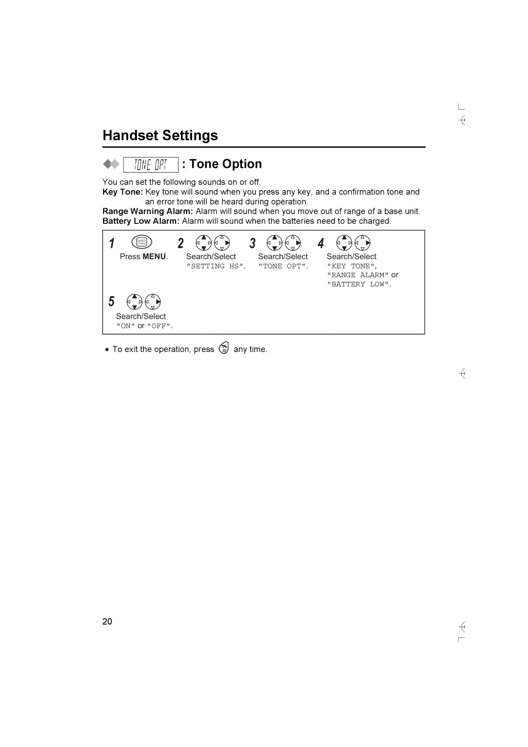 Panasonic KX-TCD400AL operating instructions Tone Option 