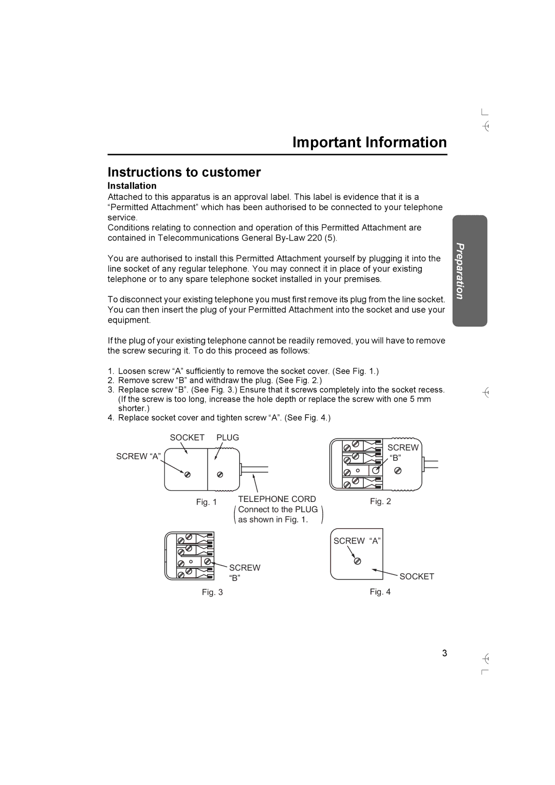 Panasonic KX-TCD400AL operating instructions Important Information, Instructions to customer, Installation 