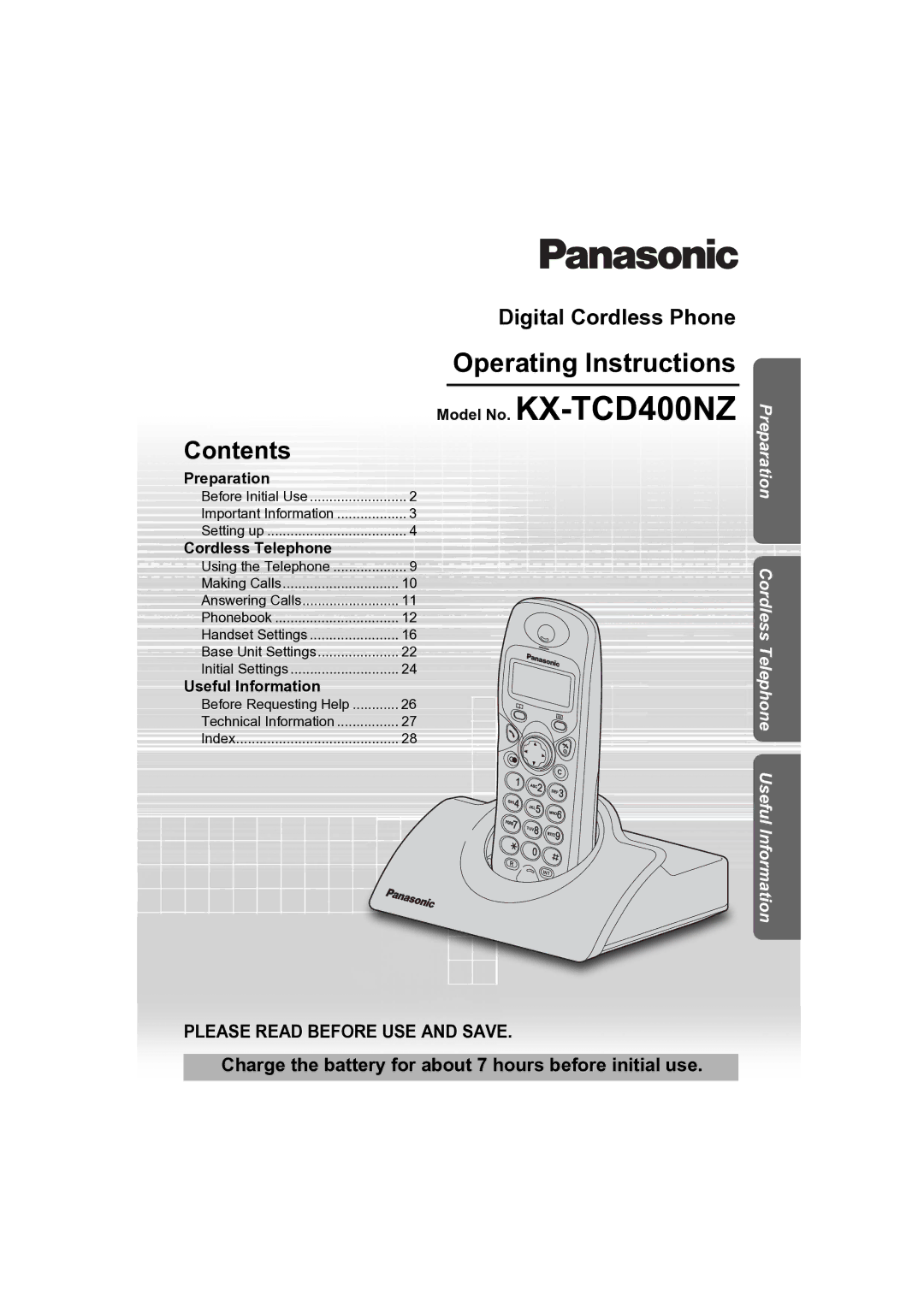 Panasonic operating instructions Model No. KX-TCD400NZ, Contents 