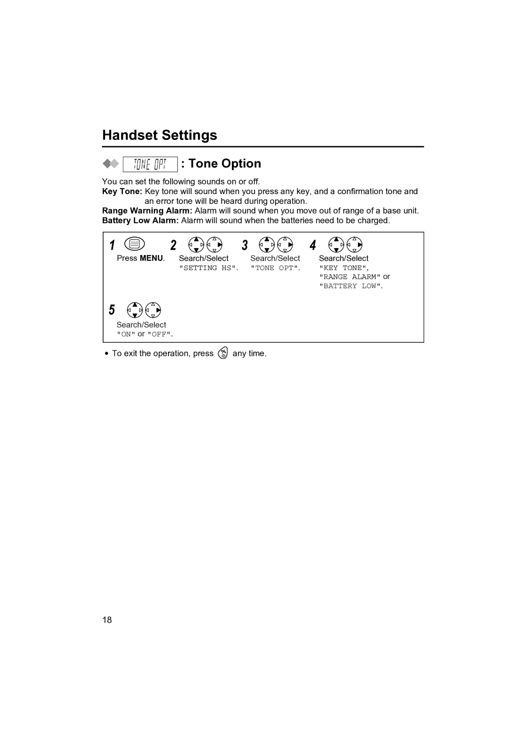 Panasonic KX-TCD400NZ operating instructions Tone Option 