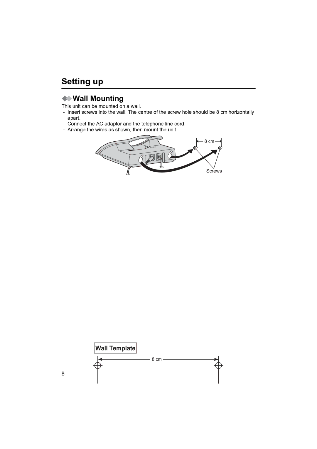 Panasonic KX-TCD400NZ operating instructions Wall Mounting 