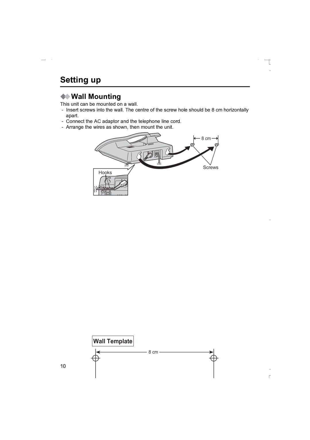 Panasonic KX-TCD410AL operating instructions Wall Mounting 