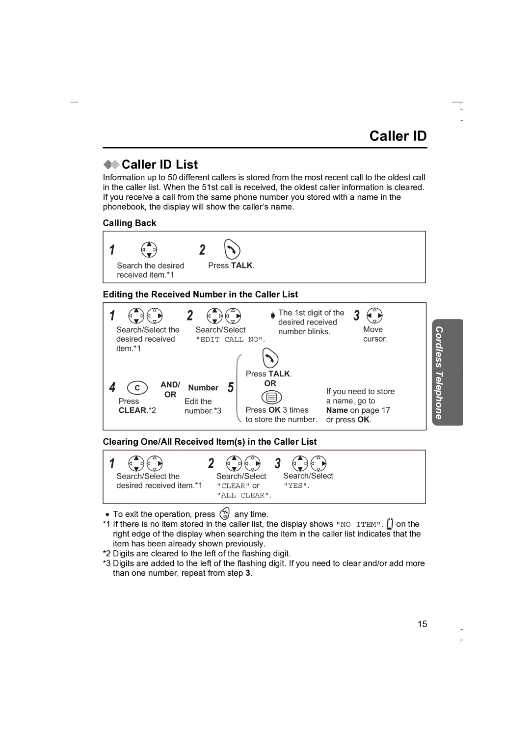 Panasonic KX-TCD410AL operating instructions Caller ID List, Calling Back, Editing the Received Number in the Caller List 