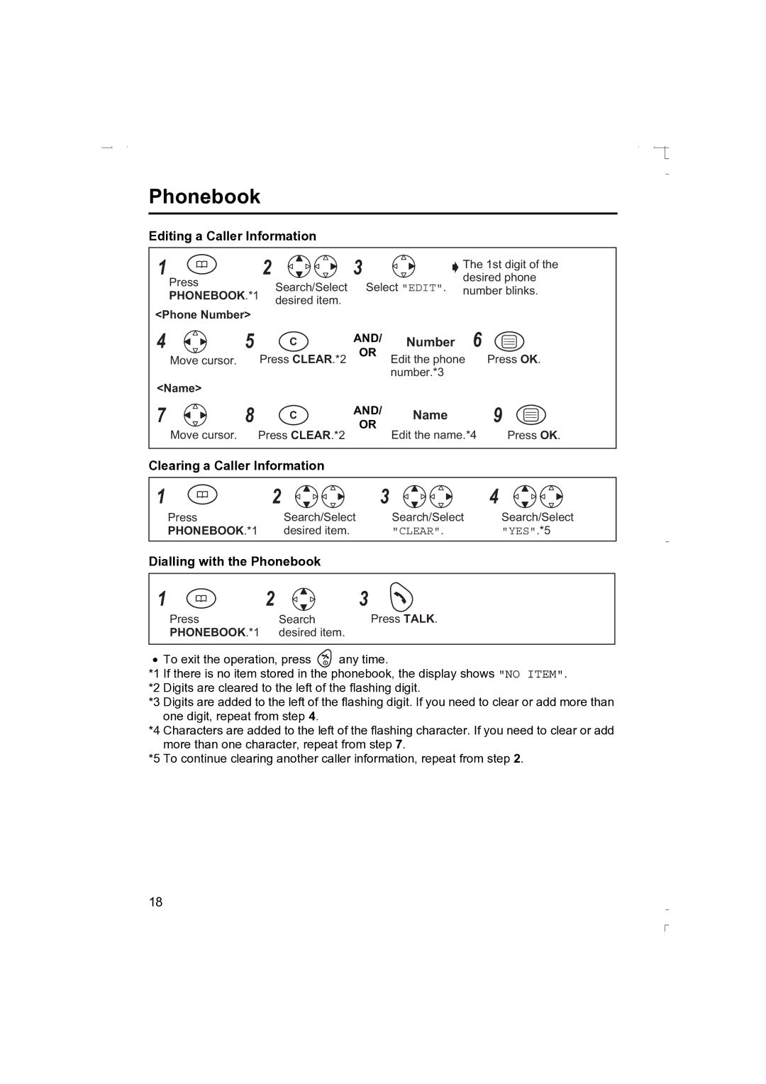 Panasonic KX-TCD410AL Editing a Caller Information, Number, Clearing a Caller Information, Dialling with the Phonebook 