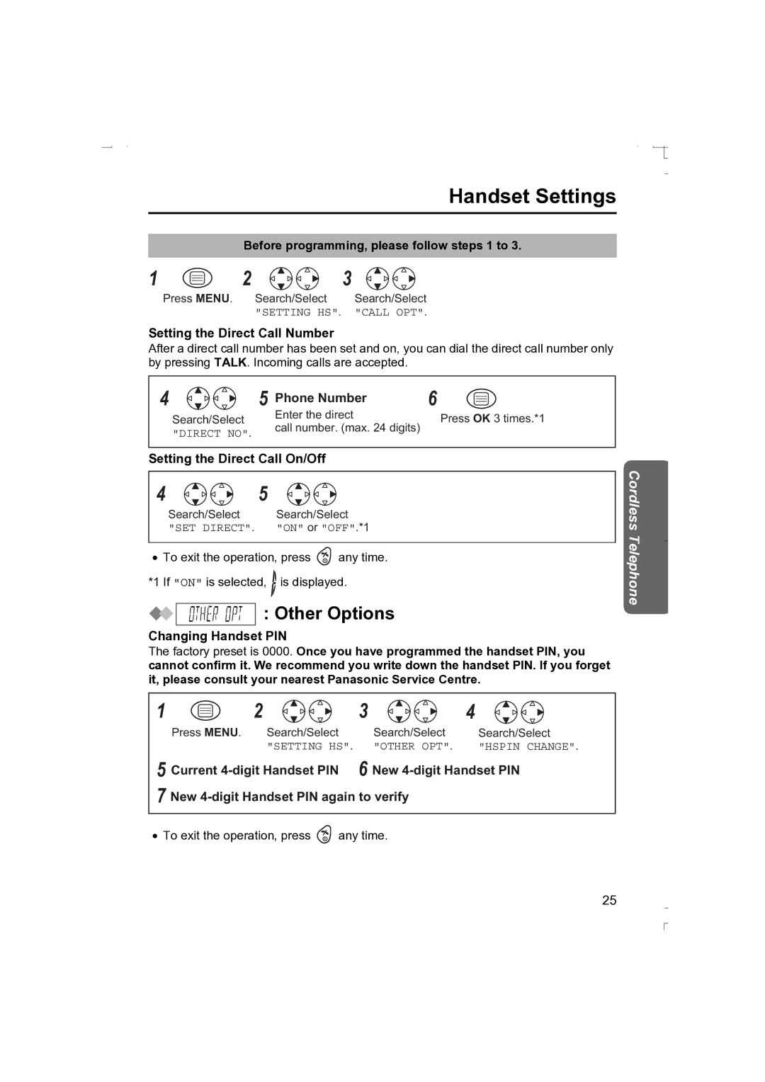 Panasonic KX-TCD410AL operating instructions Other Options, Setting the Direct Call Number, Setting the Direct Call On/Off 