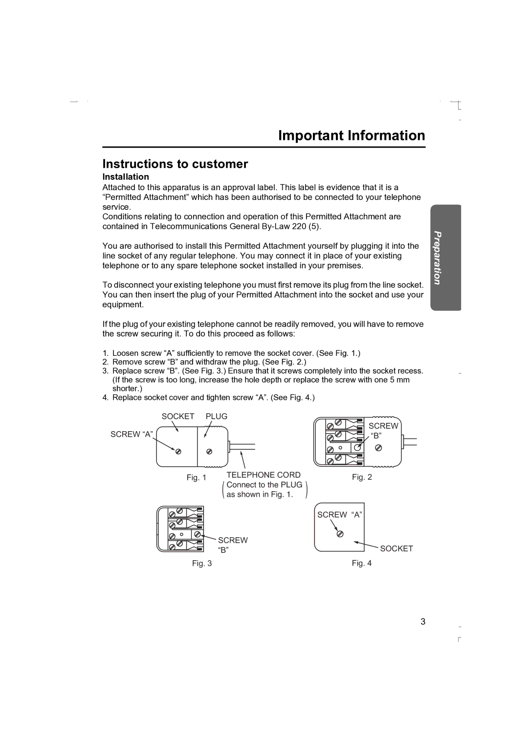 Panasonic KX-TCD410AL operating instructions Important Information, Instructions to customer, Installation 