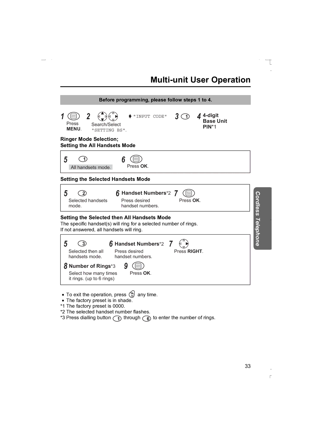 Panasonic KX-TCD410AL Ringer Mode Selection Setting the All Handsets Mode, Setting the Selected then All Handsets Mode 