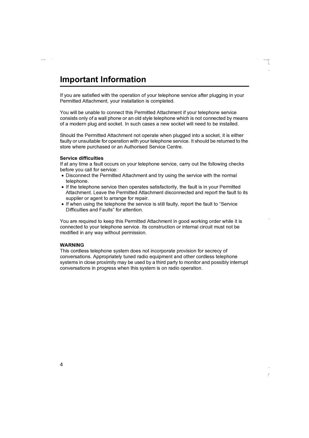 Panasonic KX-TCD410AL operating instructions Service difficulties 