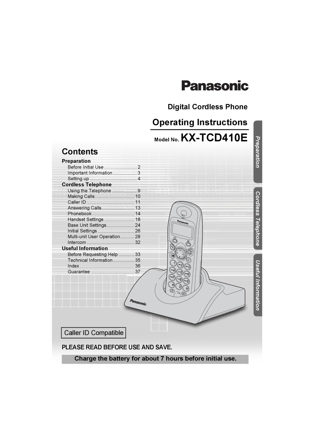 Panasonic KX-TCD410E operating instructions Operating Instructions, Contents 