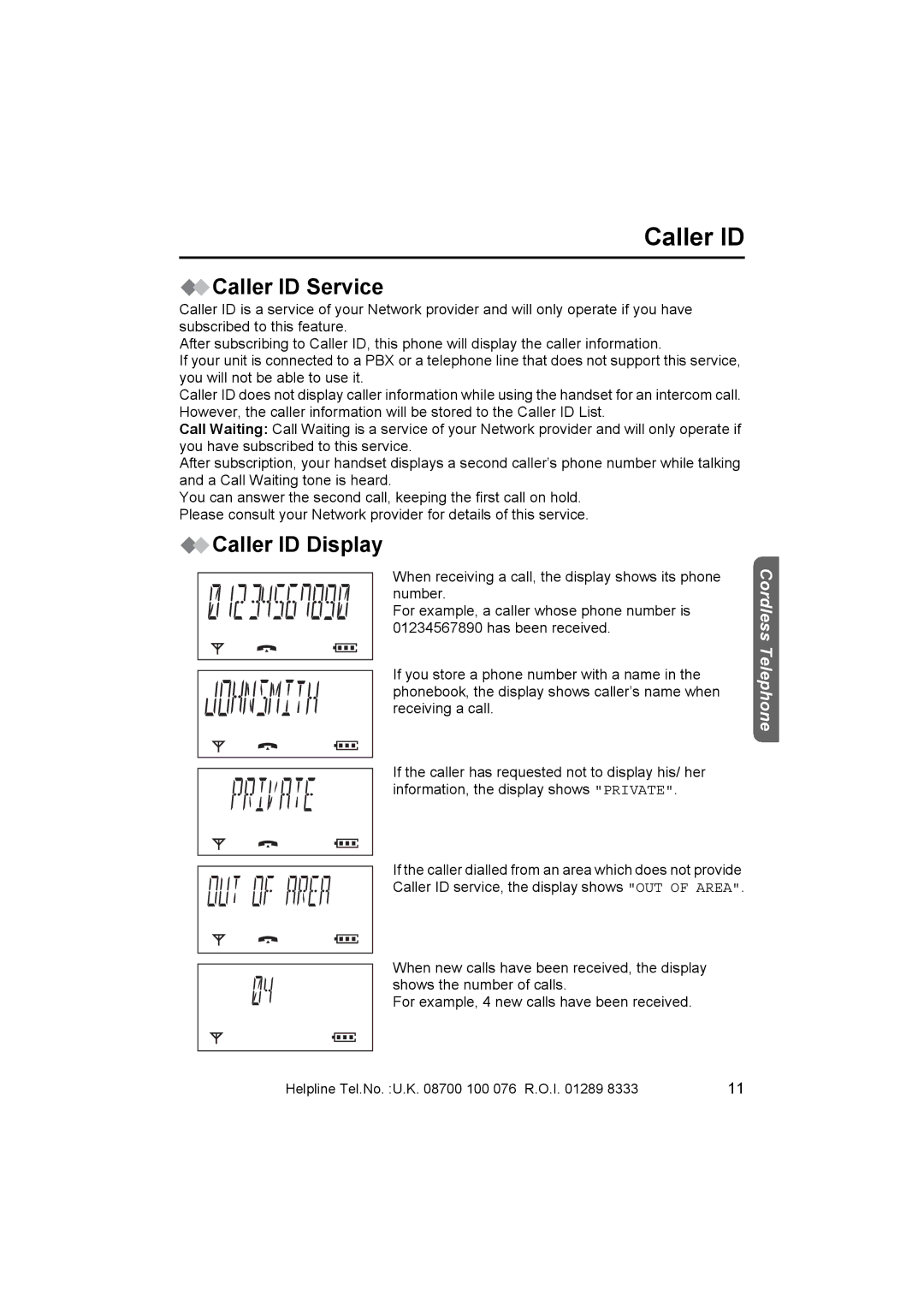 Panasonic KX-TCD410E operating instructions Caller ID Service, Caller ID Display 