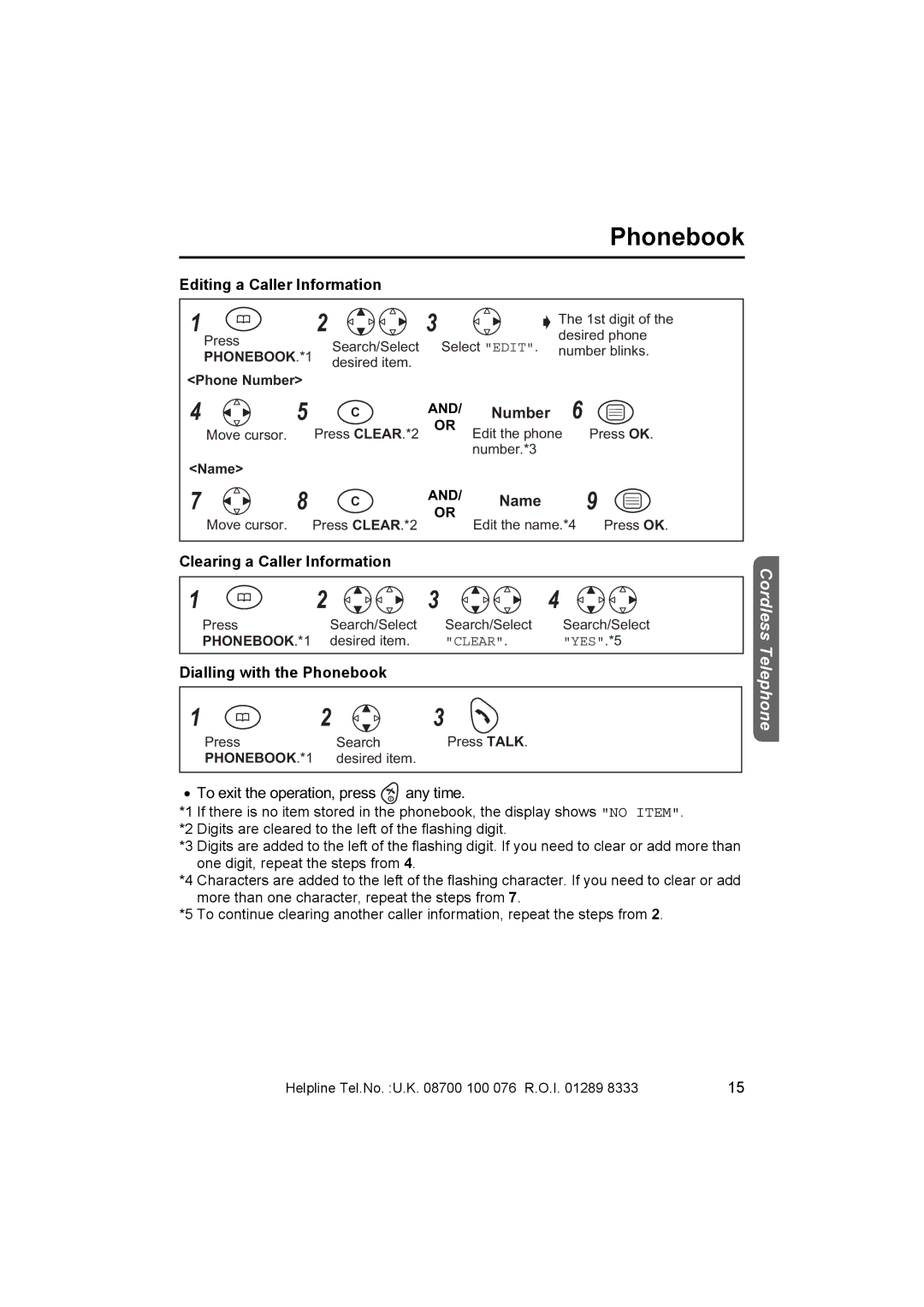 Panasonic KX-TCD410E Editing a Caller Information, Number, Clearing a Caller Information, Dialling with the Phonebook 