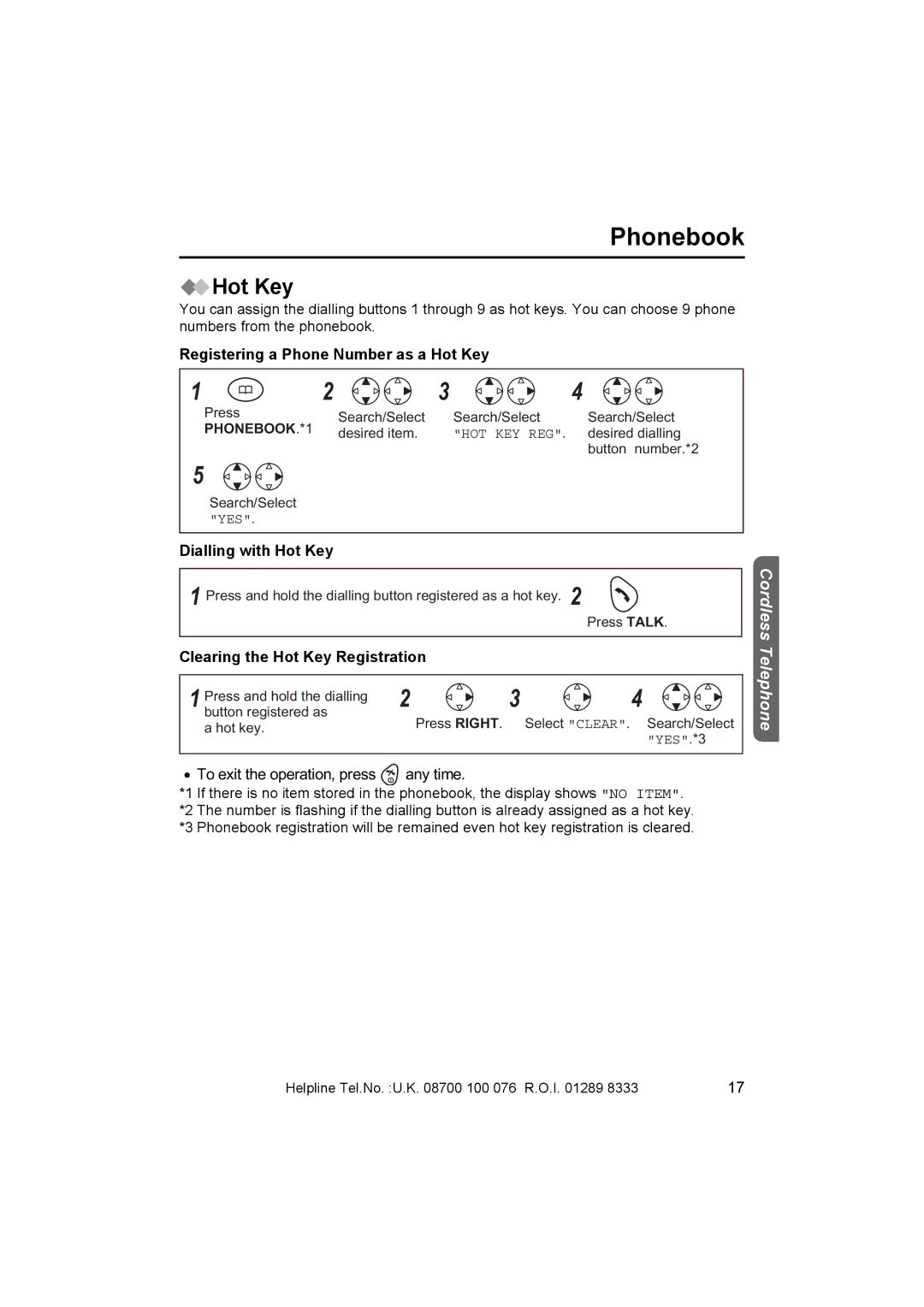 Panasonic KX-TCD410E Registering a Phone Number as a Hot Key, Dialling with Hot Key, Clearing the Hot Key Registration 